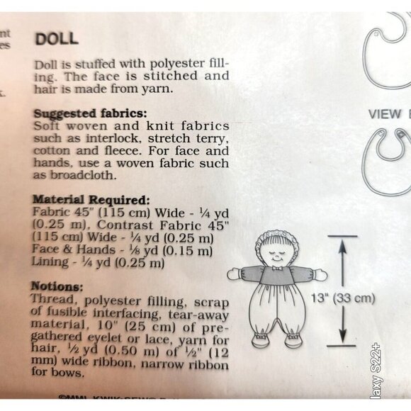 Kwik Sew 2971 Sewing Pattern For Blanket Bibs & Doll Baby Gift DIY Craft Fair It - Picture 8 of 9